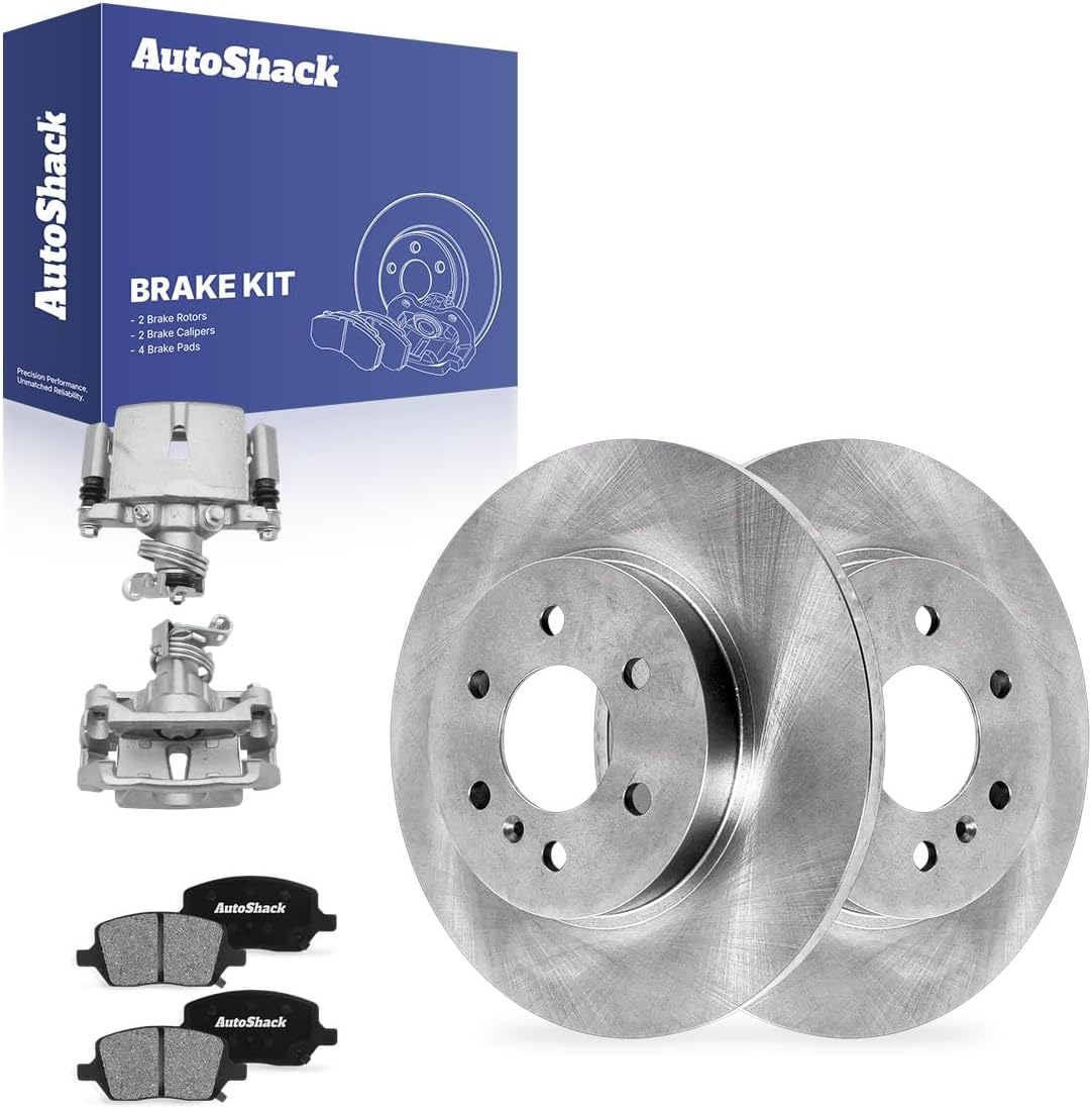 AutoShack Rear Solid Brake Rotors + Ceramic Pads + Calipers 8-PC Brake Kit Replacement for 2006-2009 Chevrolet Uplander 2006-2007 Buick Terraza 2006-2007 Saturn Relay 11.81" (300 mm)