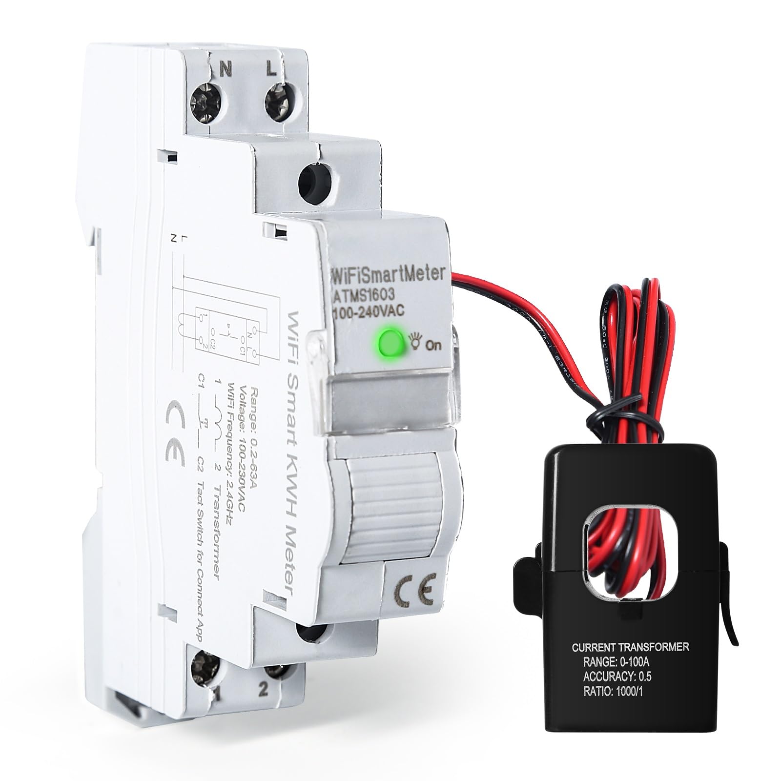 Jadeshay Compteur Électrique, ATMS1603 Tuya WIFI Compteur d'Énergie Intelligent Commutateur de Télécommande Compteur Electrique Consommation avec Surtension et Sous-Tension AC220V