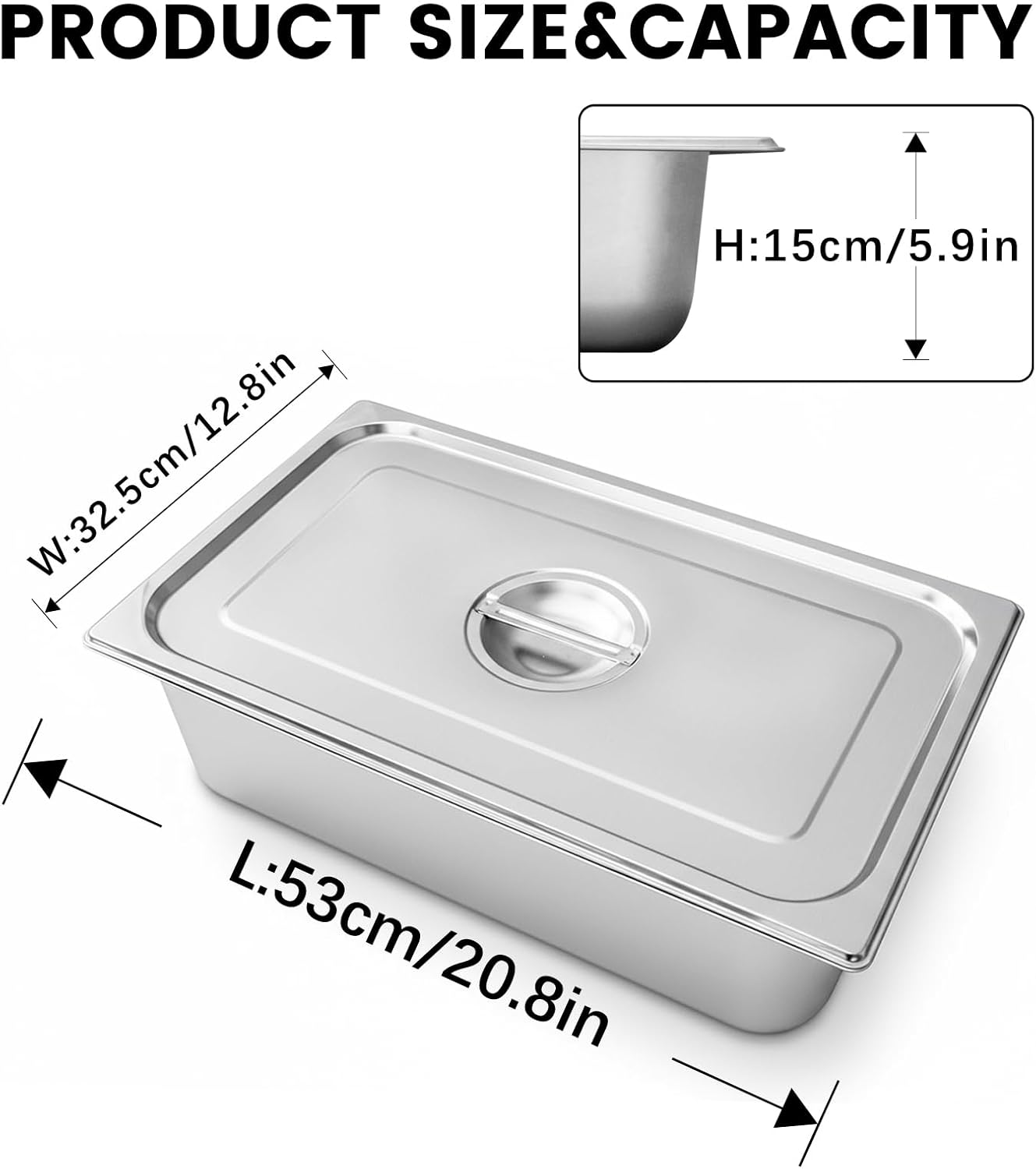 Hotel Pans Deep Steam Table Full Size Pan Set, Steam Table Pans with Lids, Stainless Steel Commercial Food Storage Containers Stackable Metal Steamer Pan(6" Deep 6 Pack, 1/1 Size)