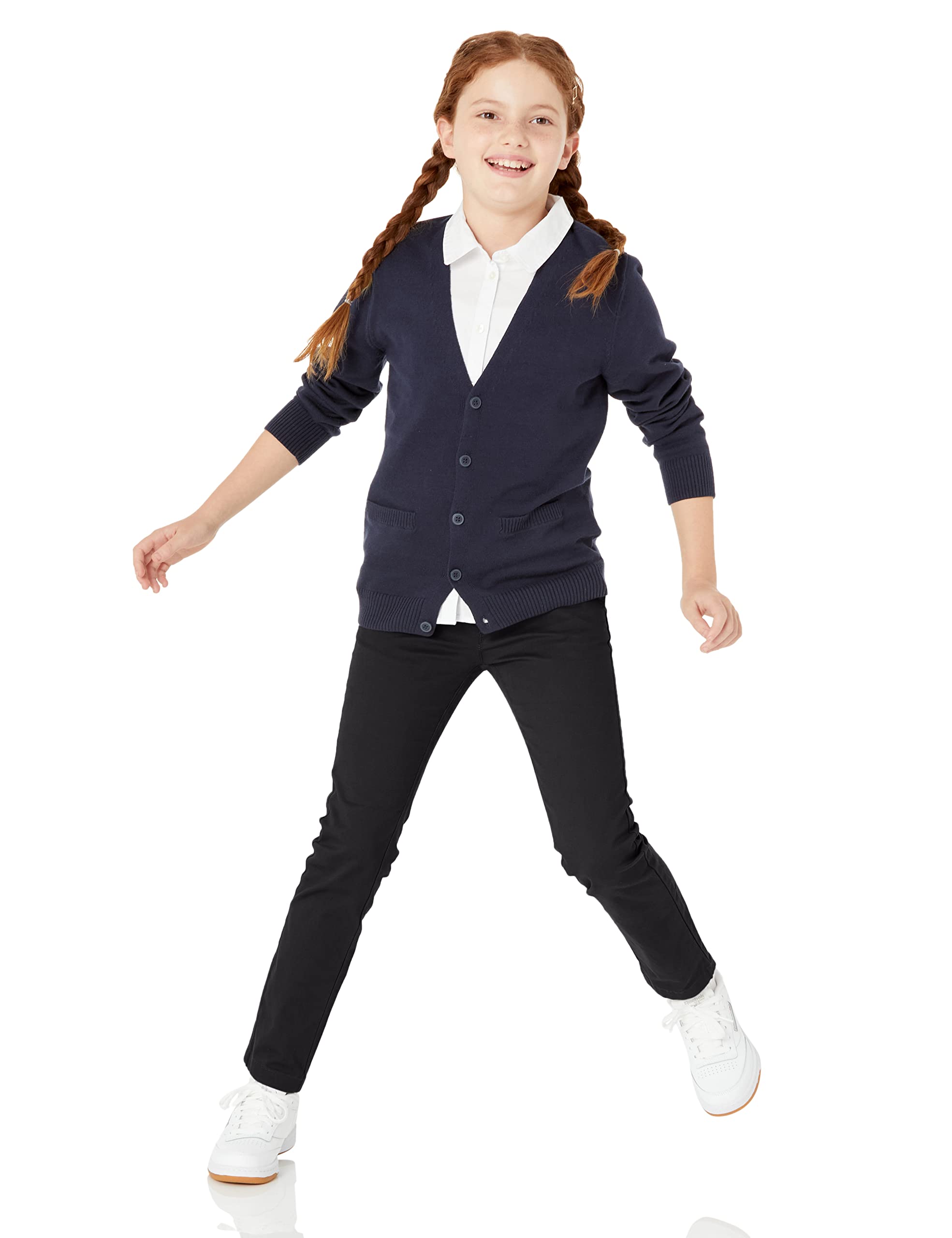 Amazon Essentials Pantalones Chinos Uniformes con Parte Delantera Plana Niña, Pack de 3