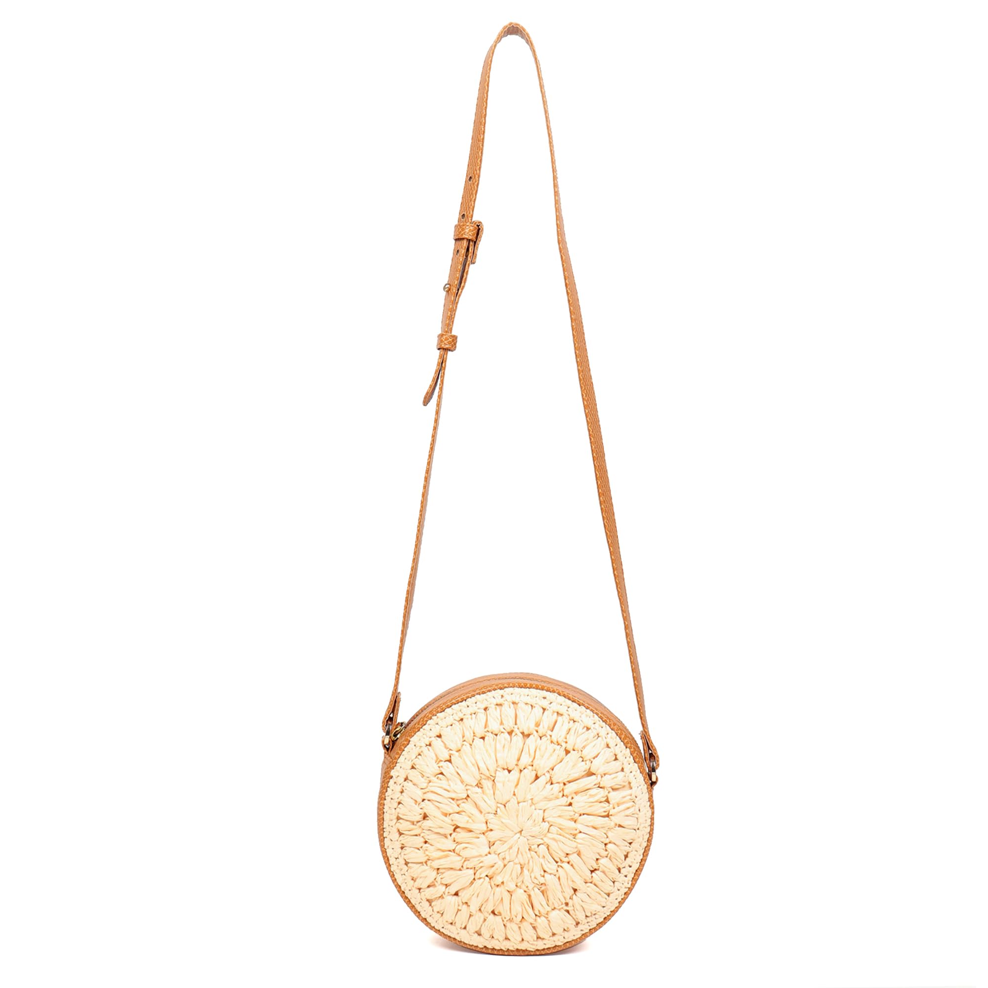 Habere India-All the Cultures Fabricating India Raffia Sling Bag, Crossbody Bag, Sling Bag Women, Beach Bag, Bali Bag, Round Cane Sling Bag (L20, B20, H6 Cm, Beige) (B0C81YGS81) Amazon Price History, Amazon Price Tracker