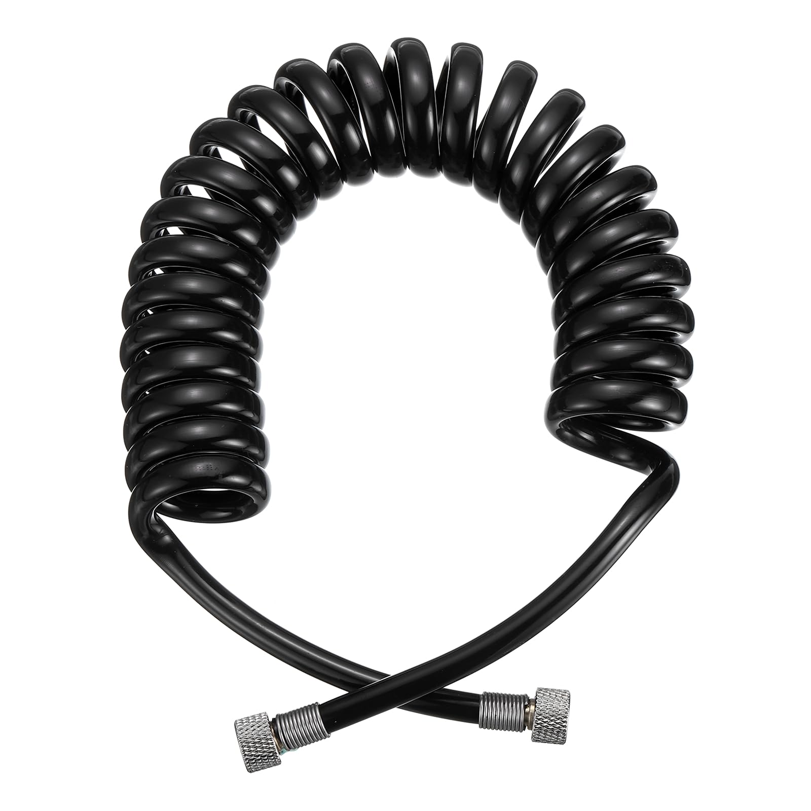 PATIKIL 1 Pcs 1/8 Polyurethane Recoil Air Hose, 6ft Air Compressor Hose with 1/8 Inch Quick Fittings and Bend Restrictor for Air Brush Paint Machine Nails, Black