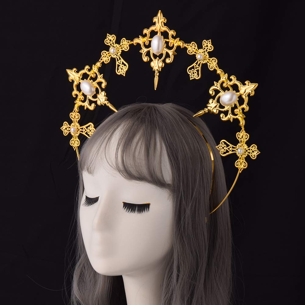 BLESSUME Halo Crown Mary Goddess Headband Women Halloween Costume Headpiece (Gold 2) - Image 4
