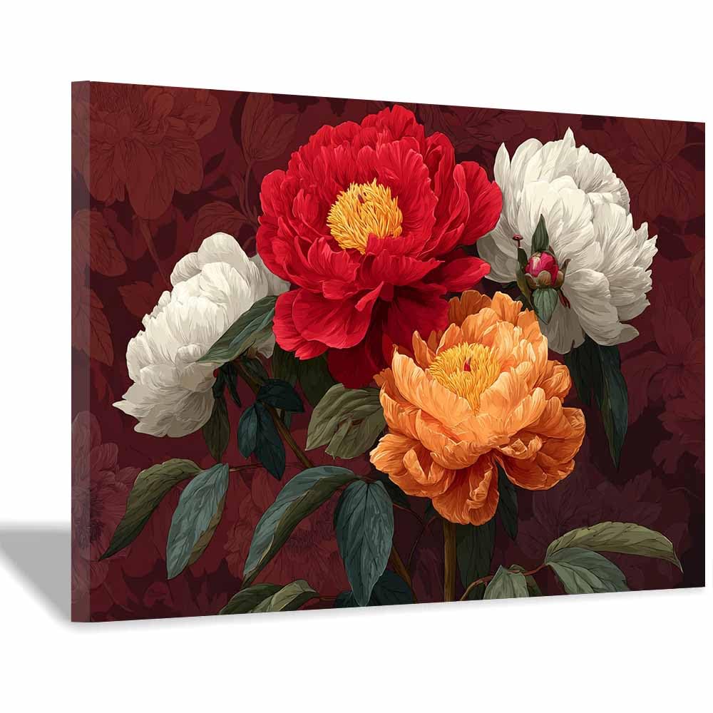 Xeniou Multicolor Flower Canvas Wall Art Bolds Peony Floral Art Canvas Wall Art, For Bedroom Bathroom Living Room Home Wall Decor(Multicolor)-70X100cm Framed