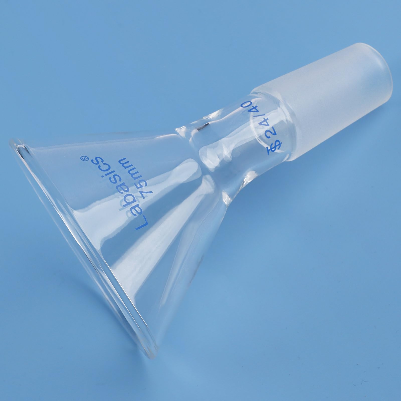 Labasics Schräger Glaspulvertrichter, Kurzer Stiel, Oberer Durchmesser mit 24/40-Innenanschluss, Chemikalienbeständiger Filtertrichter für den Laboreinsatz, 75 mm