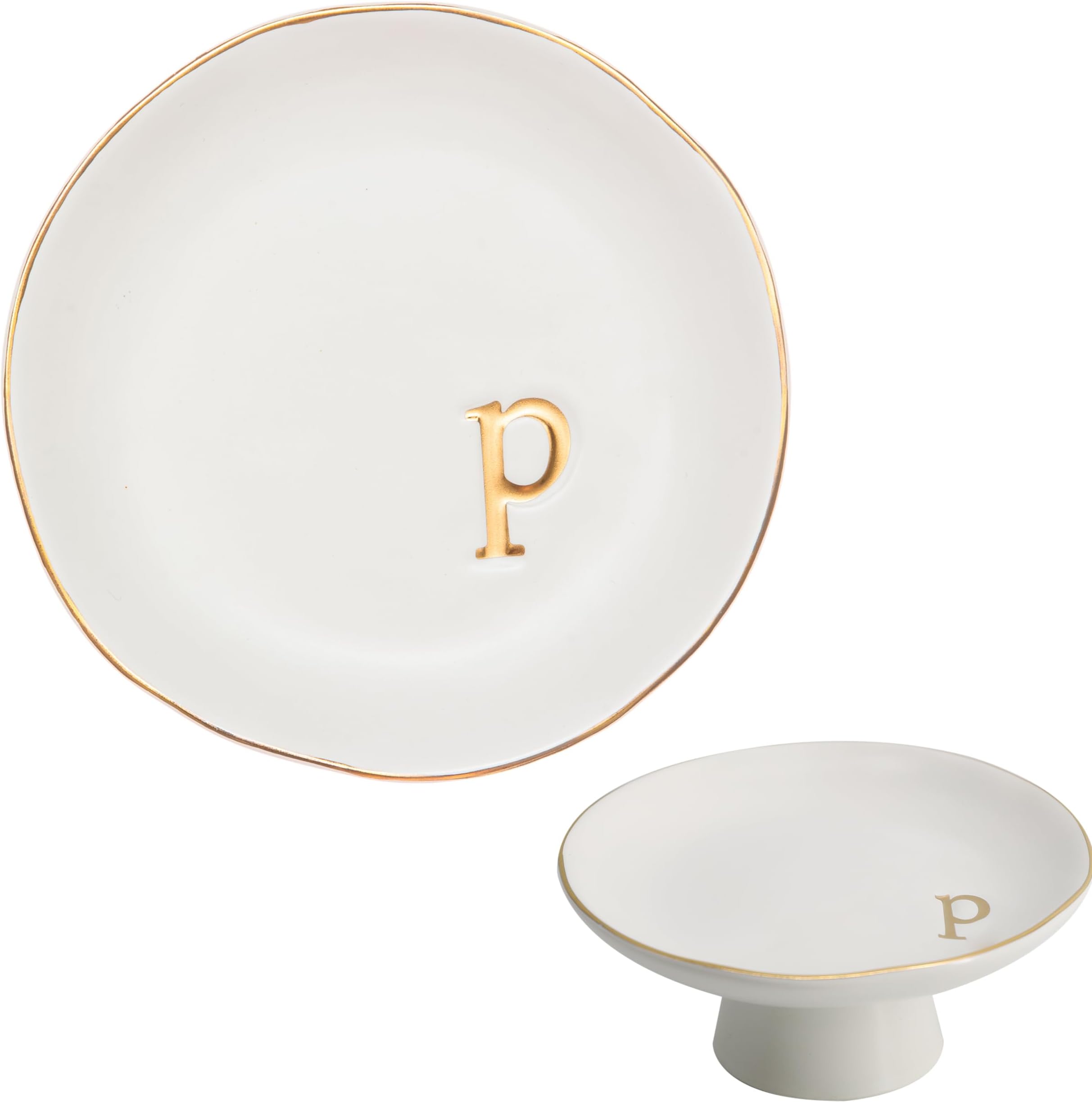 COLLECTIVE HOMECeramic Jewelry Tray, Decorative Monogram Jewelry Dish, Luxurious Trinket Tray with High Base, Birthday Mother's Day Christmas Gift for Women (p)