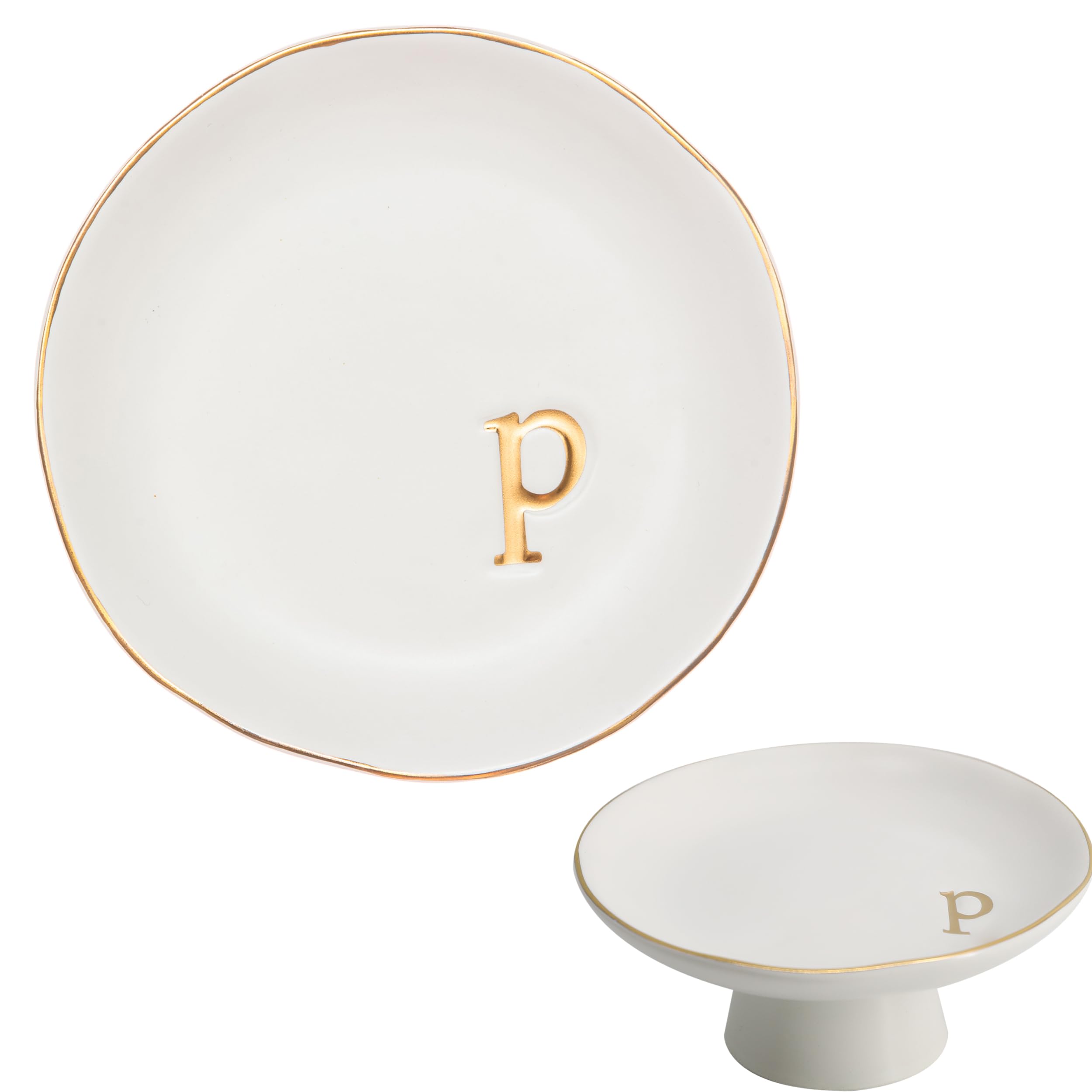 COLLECTIVE HOMECeramic Jewelry Tray, Decorative Monogram Jewelry Dish, Luxurious Trinket Tray with High Base, Birthday Mother's Day Christmas Gift for Women (p)