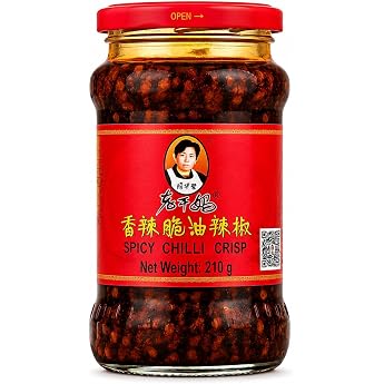Lao Gan Ma Roasted Chilli Paste 210 g - Crispy Chillies in Oil Roasted Chili Flakes with Szechuan Pepper Chili Sauce with Fermented Soybeans Spicy and Spicy Vegan with Kajal Sticker