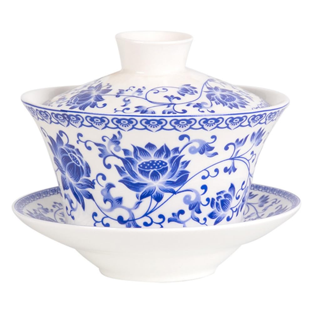 Wechoide Traditional Gaiwan Tea Set Gorgeous Flower Pattern 200ml Cup Saucer Lid Tea Set for Adults Tea Lover Women Men