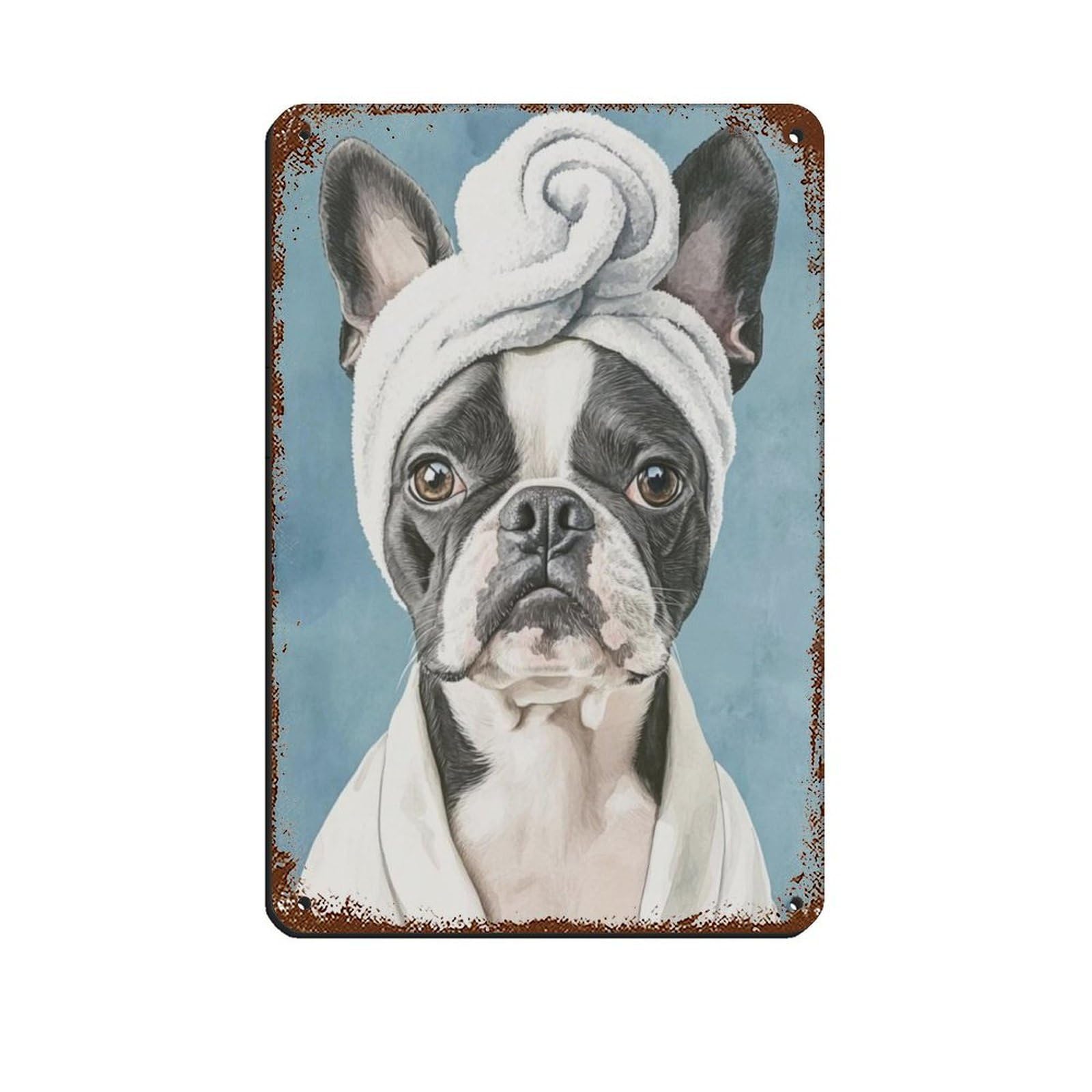 Bathroom Spa Art, Boston Terrier Dog Tin Sign Vintage Metal Pub Club Cafe Bar Home Wall Art Decoration Poster Retro 8x12inch(20x30cm)