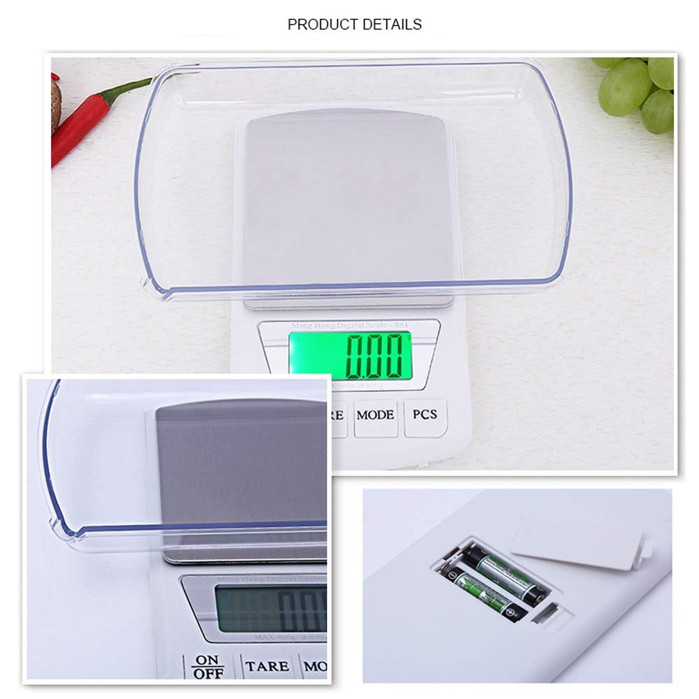 Elektronische digitale Küchenwaage, 0,01 g, präzise Schmuckwaage, tragbare Lebensmittel-Back-Taschenwaage mit Hintergrundbeleuchtung, Tara und PCS-Funktion for Tee, Obst, Kaffee, Kochen (Color