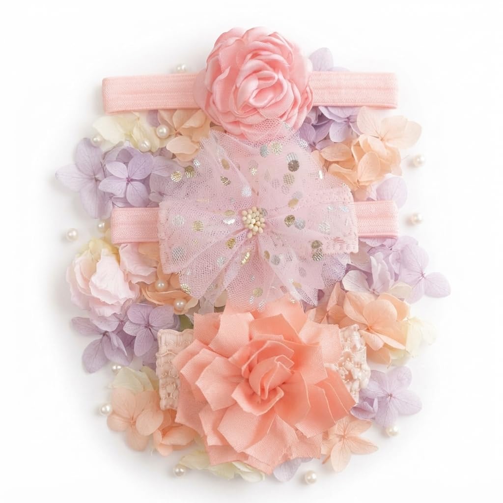 3 Pcs Baby Girl Headband Set – Soft Nylon Elastic Floral Hair Bands with Lace Bow for Newborn, Infant, Toddler & Baby Girls (FLOWER)-image-23