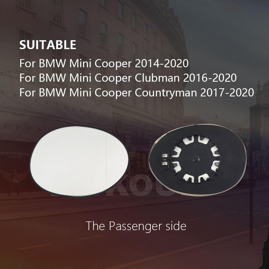 Passenger Side Mirror Glass Compatible with BMW Mini Cooper 2014-2020, Clubman 2016-2020, Countryman 2017-2020,Backing Plate Power Heated Right Side View Mirror Replacement Glass