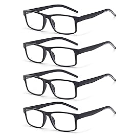 Colloddiss 4-Pack Reading Glasses for Men Women, Spring Hinge Readers Glasses, Blue Light Blocking Eyeglasses SR20523, 4 Black 1.0 x