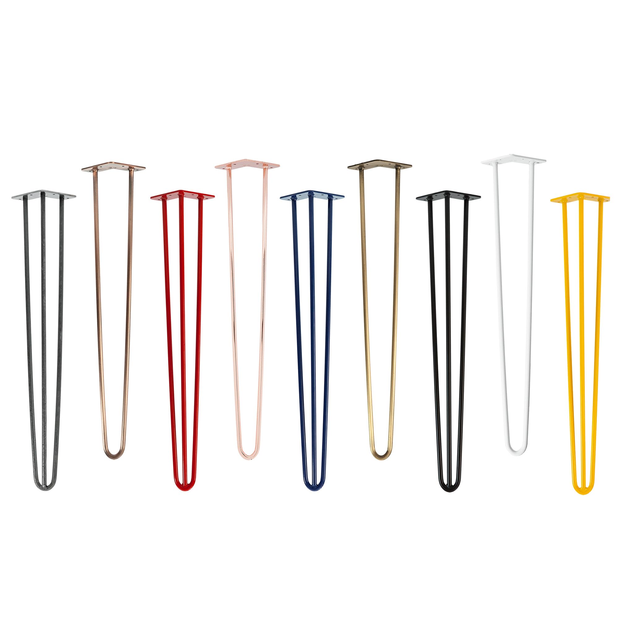 Natural Goods Berlin 4X Hairpin Leg Gambe per Tavolo | Diversi colori & dimensioni | Piedi per tavoli in metallo | Per tavolo da pranzo & scrivania | 71cm di altezza & 3-barre | Argento Industriale