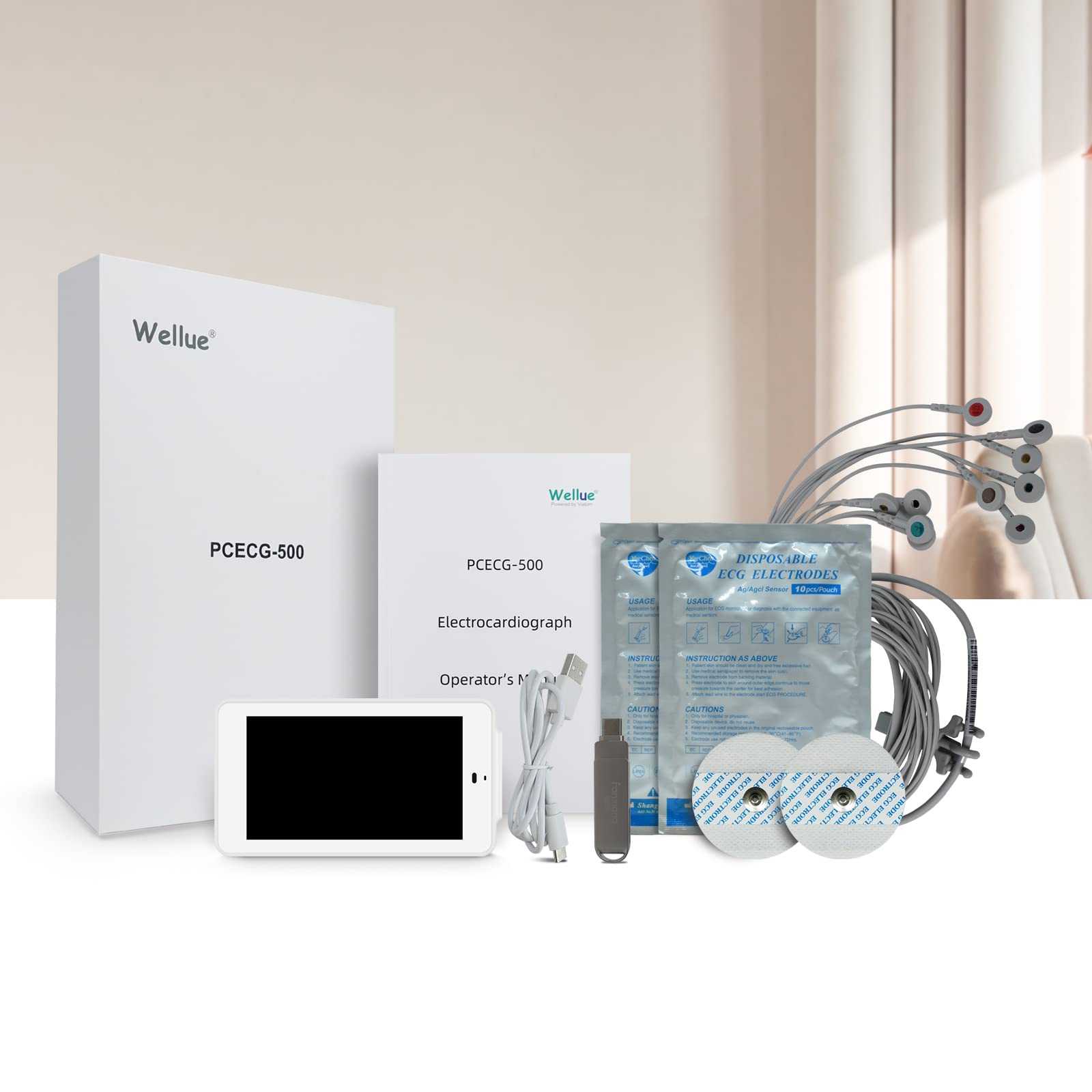 Wellue PG12 ECG professionale a 12 derivazioni, dispositivo ECG digitale con algoritmo di Glasgow, acquisizione e analisi dei dati ECG in tempo reale, trasferimento dati WIFI e stampa dei report