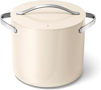 Caraway Stock Pot - 12 Qt Ceramic Coated With Lid - Free From Forever Chemicals - Large for Bigger Batches - Cream