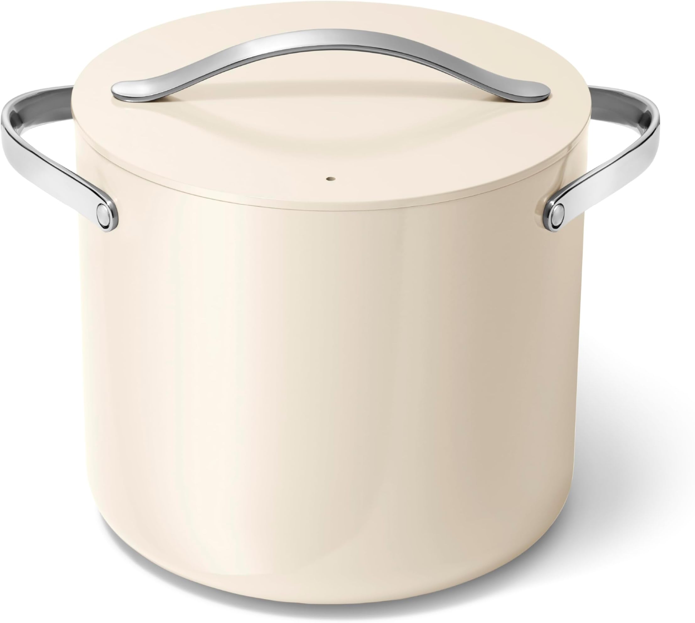 Stock Pot - 12 Qt Ceramic Coated With Lid - Free From Forever Chemicals - Large for Bigger Batches - Cream