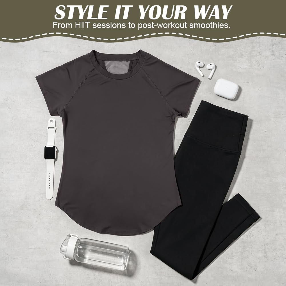DiULi Camiseta Deportiva Mujer, Camiseta Deporte Manga Corta, Camisetas Deportivas de Gimnasio con Malla Espalda y Ajuste Holgado, Ropa Deporte Entrenamiento Atlético, Yoga Pilates Fitness Top — view 6