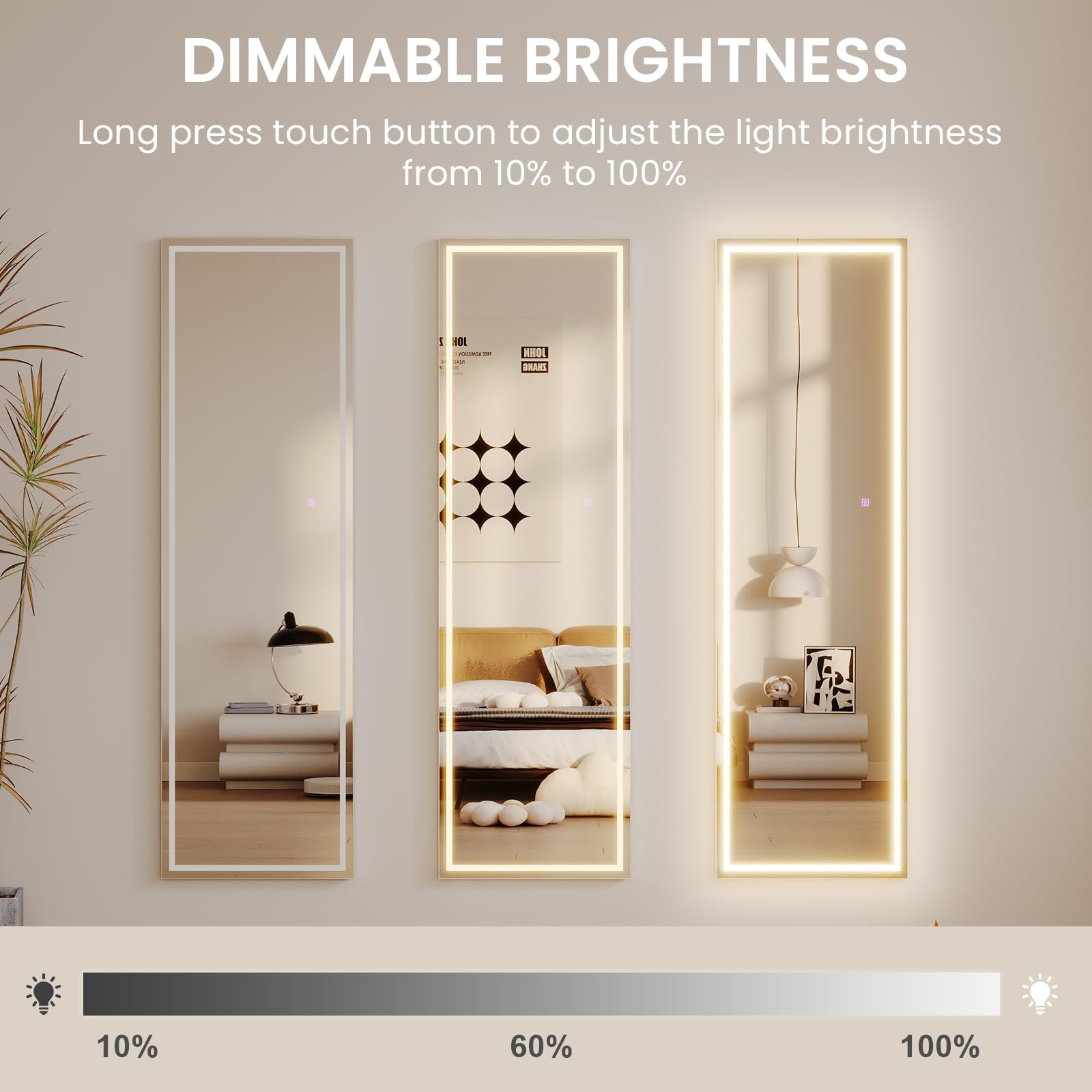 Dripex Ganzkörperspiegel mit Beleuchtung LED Wandspiegel 3 Lichtfarbe einstellbar dimmbar Standspiegel mit Touch-Schalter Groß 130 x 40 cm Weiß