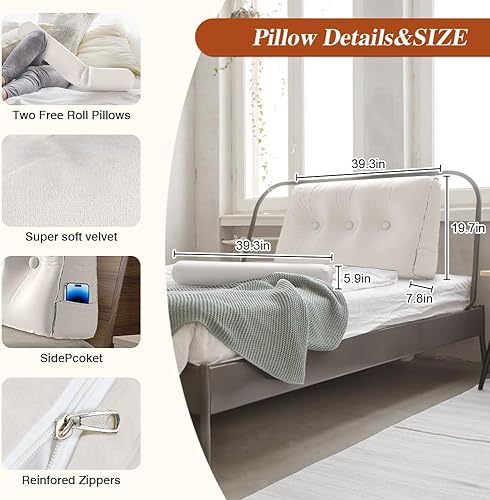 Miniatura 4 de KEALIANA Almohada de cuña para cabecera de cama con almohada cervical redonda, almohada de cuña para cama, soporte para cabecero, tamaño individual,