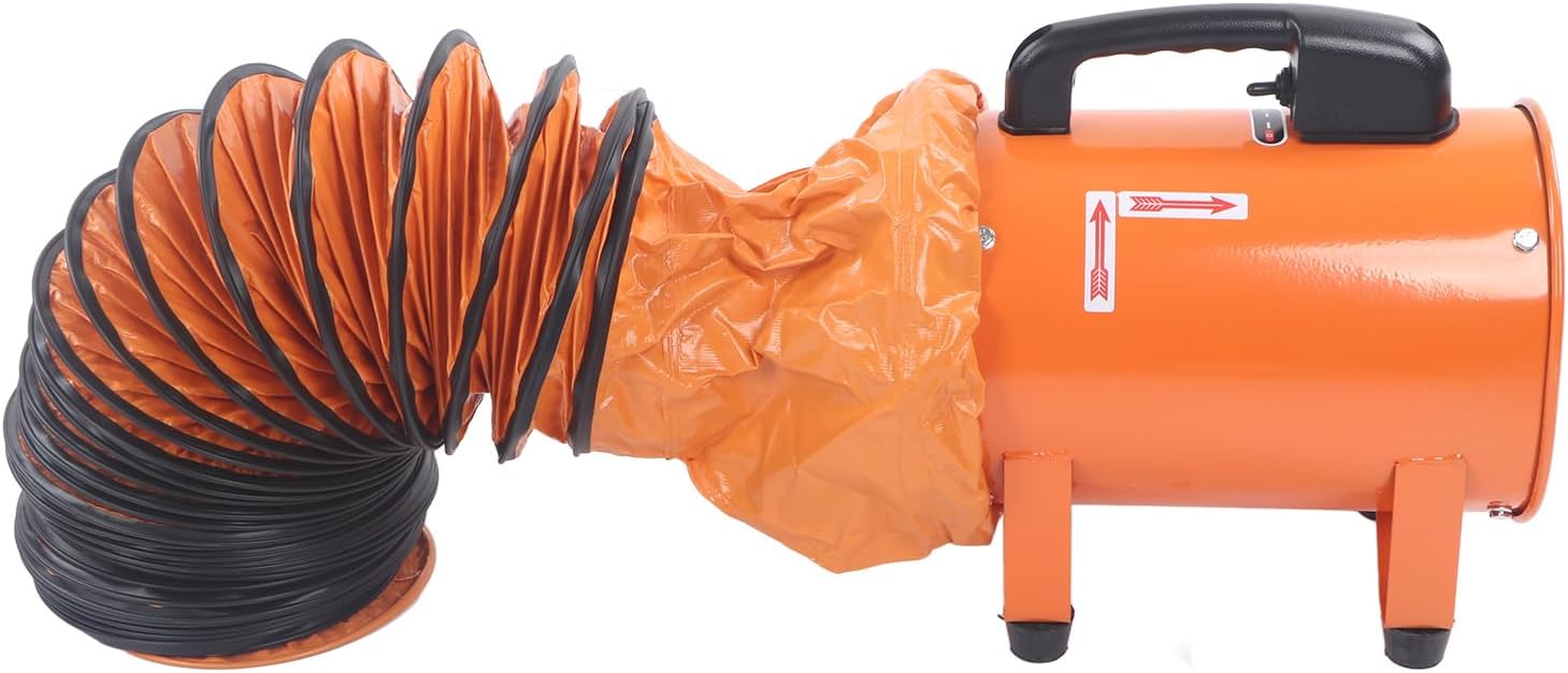 Sorandy Duct Hosing, 8in Heavy Duty Flexible Retardan tPVC Duct Hosing with S Shaped Hook Steel Bracket and Carbon Wire Spring for Exhaust Fan Ventilation (5M)