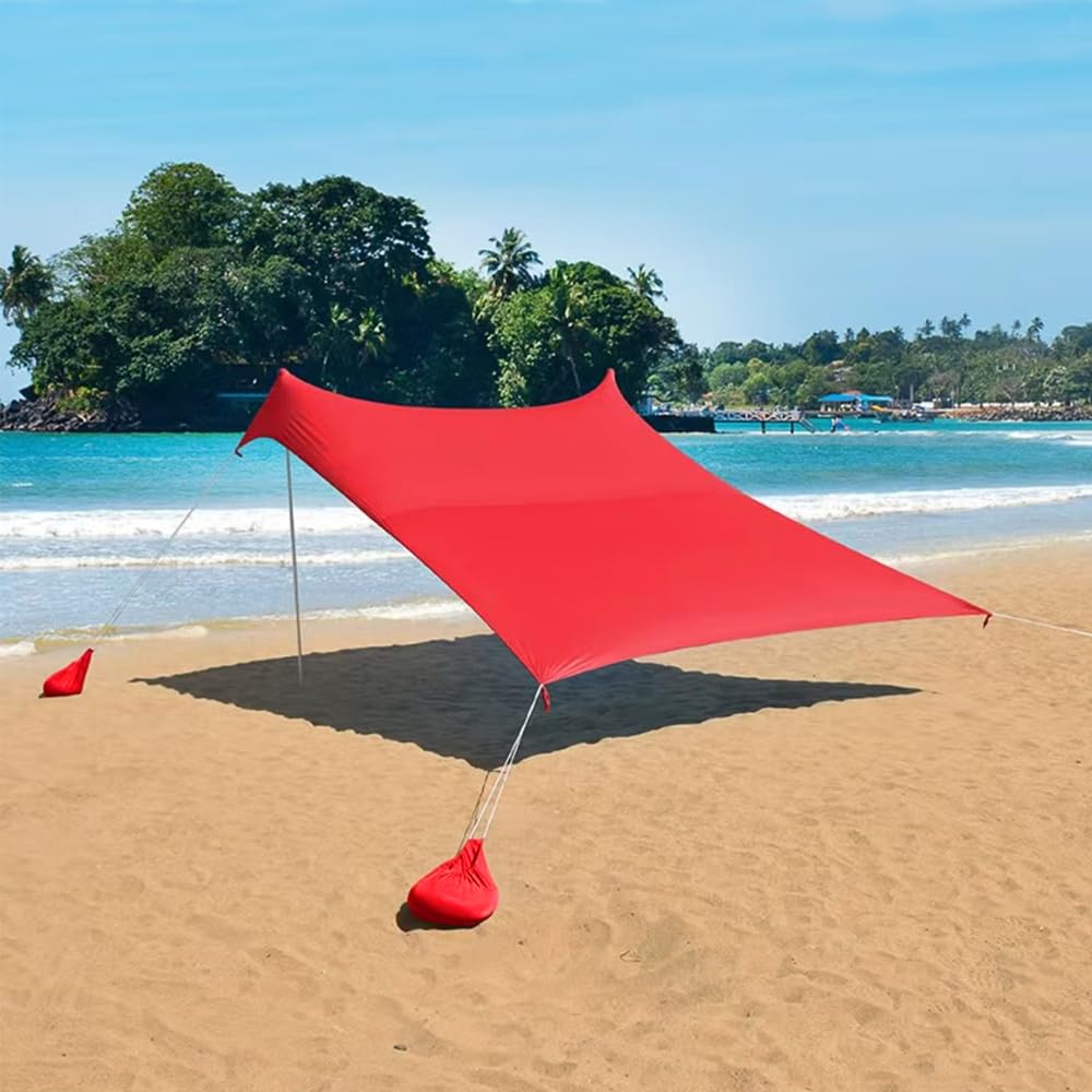 Tente de Plage 2x2m 3x3m 4x4m avec 2 Poteau et Sacs Abris de Plage de Sable pour Protection Solaire