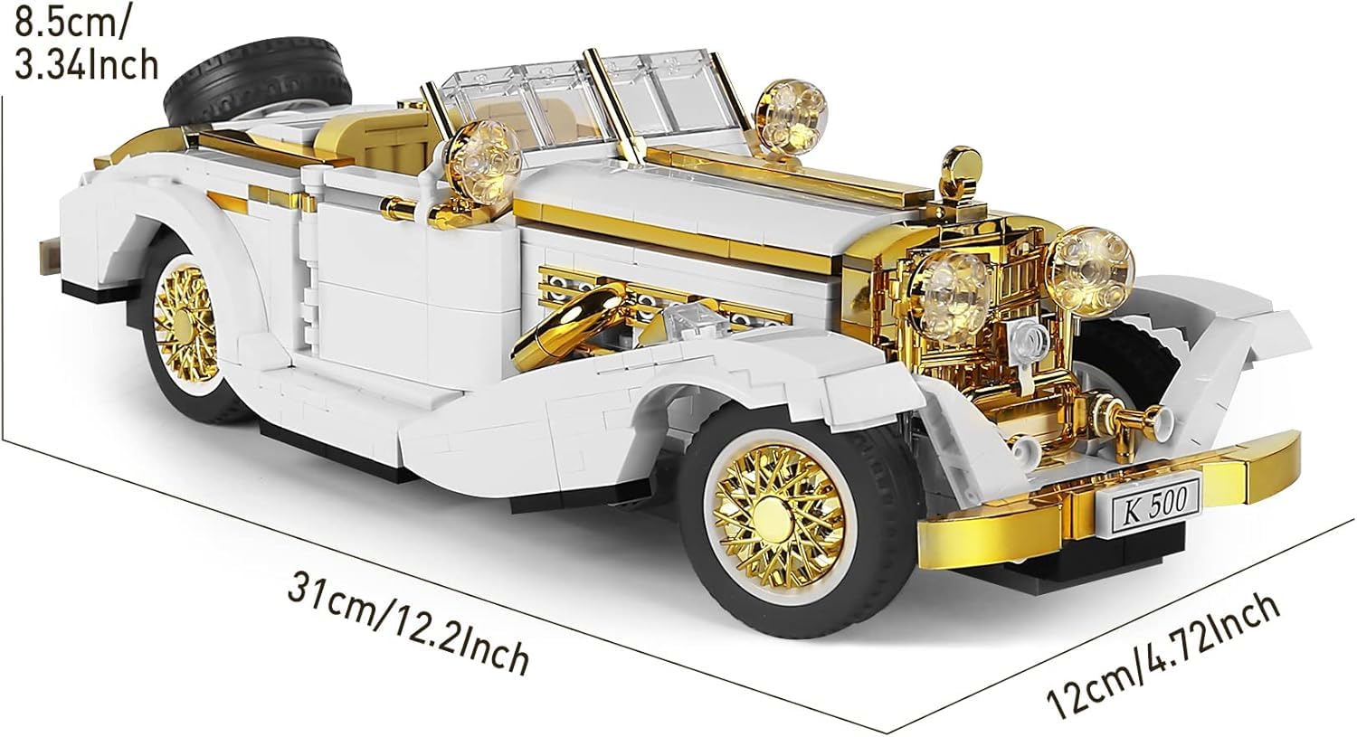 10003 Technik K500 Vintage Auto, Kreativität Oldtimer Auto Modell Bauset für Erwachsene männer, 868+Teile Klemmbausteine Technik Sportwagen Bauspielzeug als Geschenk/Sammlerstücke