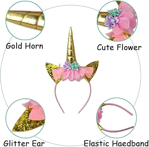 Miniatura 5 de 2 diademas de cuerno de unicornio, flores, orejas de gato, para fiestas de cumpleaños, Navidad, Halloween, accesorios de fotos, suministros de