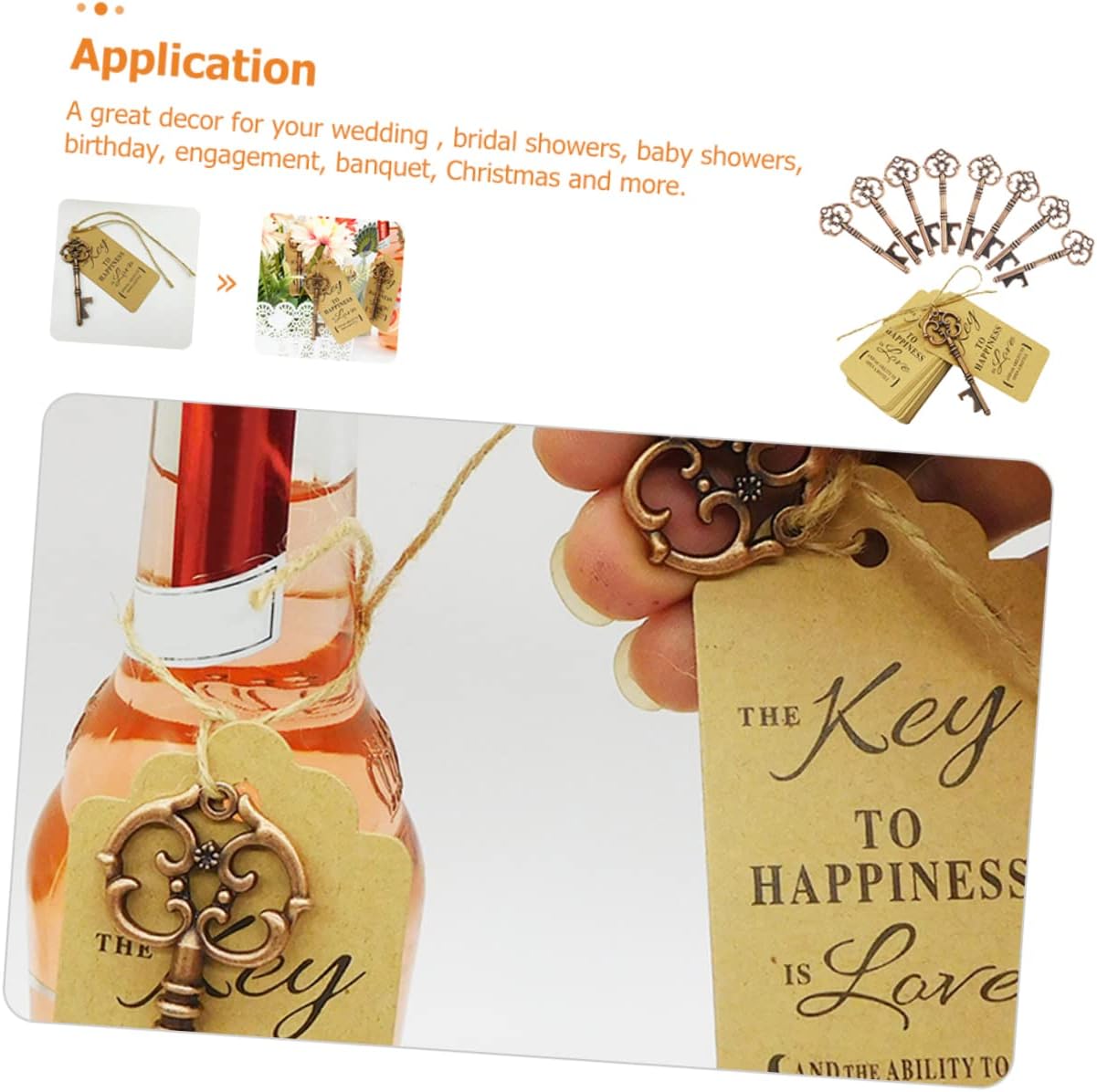 OUNONA 50 Sets Retro Key Shaped Bottle Openers with present Tags and Ropes Wedding Favors and Easy to Use for Parties and Events Vintage