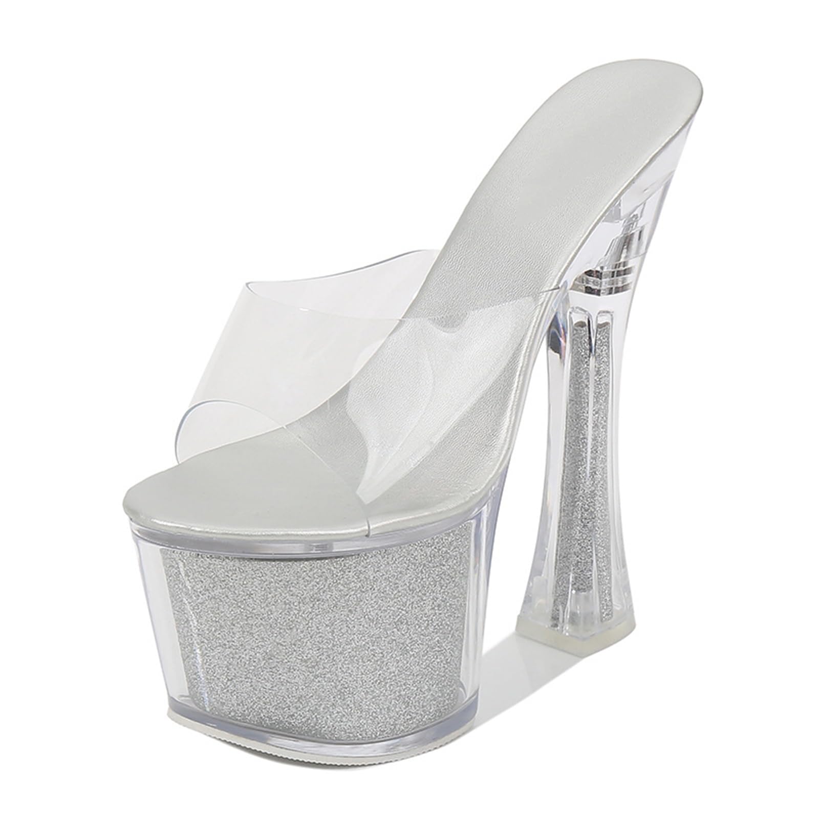 Sandali da Donna con Tacchi a Piattaforma Trasparente Muli Alti Slip on Abito da Sposa Tacco