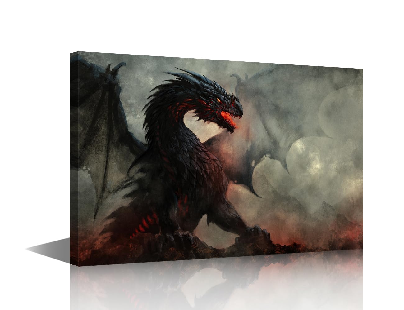 Pintura de dragón de fantasía en lienzo enmarcado para sala de estar moderna 8