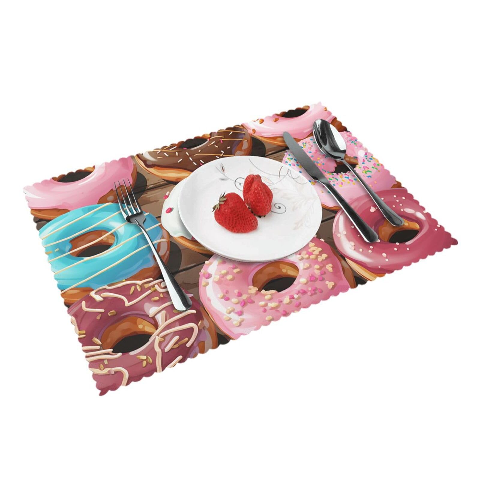 Placemats Set of 4 Heat Resistant Woven Place Mats for Dining Table Donuts Placemats Washable Wipeable PVC Table Mats Indoor/Outdoor Place Mats for Party Kitchen Decor 30x45 cm
