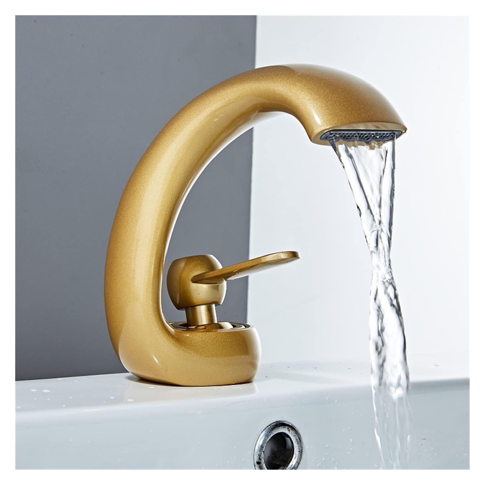 Cudtapi Brushed Gold Bathroom Faucet Basin Faucets Modern Black Bathroom Mixer Tap Brass Washbasin Faucet Single Handle Hole Elegant Crane For(Brushed Gold)