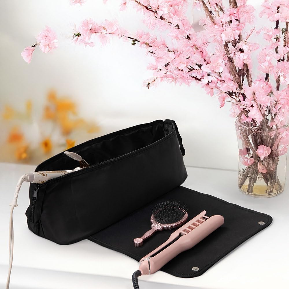 Personalized Hair Tools Travel Bag and Insulation Mat for Women, Custom Name on 2 in 1 Portable Organizer Bags for Straighteners and Haircare Accessories (Scissor Leopard Print)