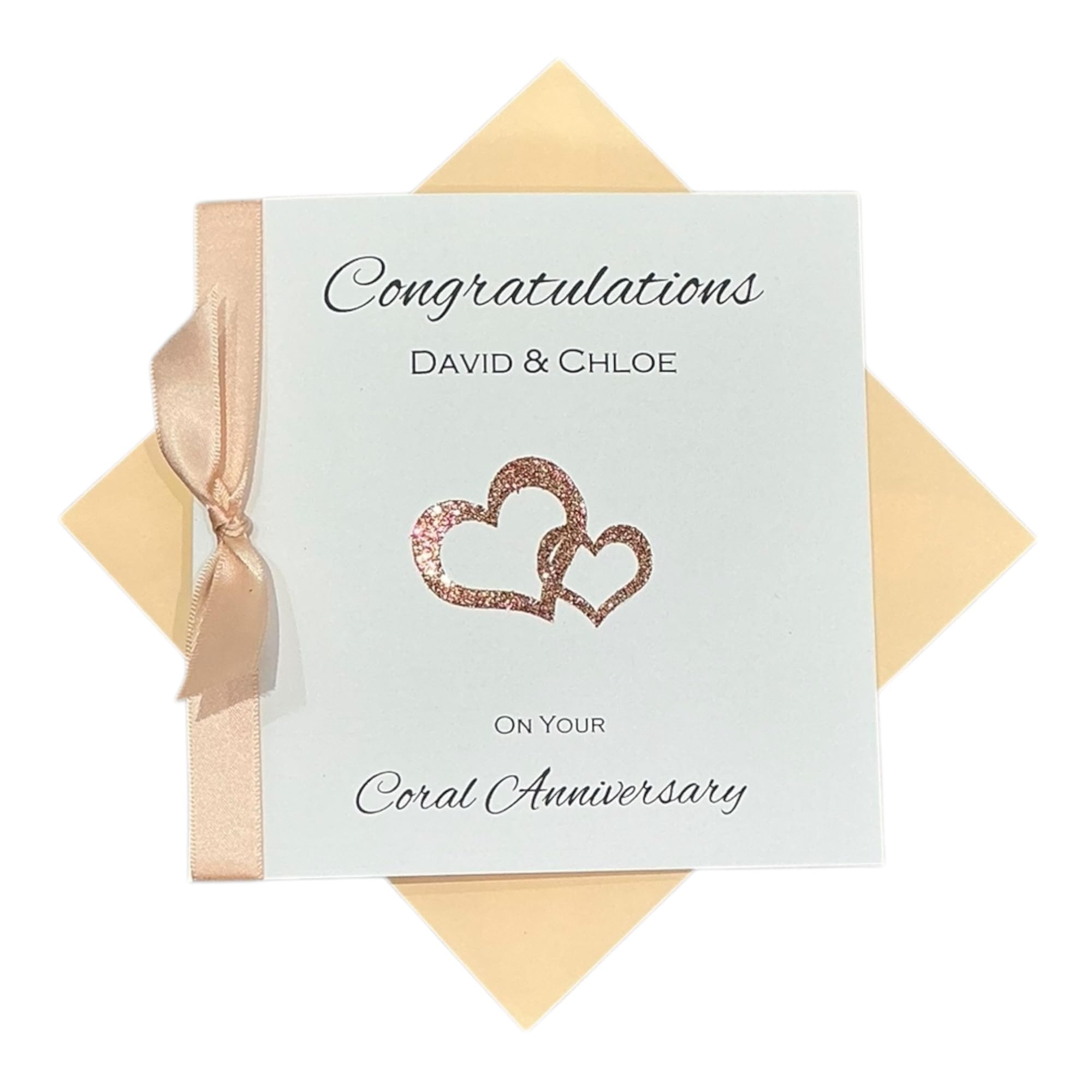 35th Wedding Anniversary Card - Coral 35 Year Thirty Fifth Anniversary Greeting Card, Personalised Gift for Wife, Husband, Parents, Couple Friends - Various Designs (Double Heart)