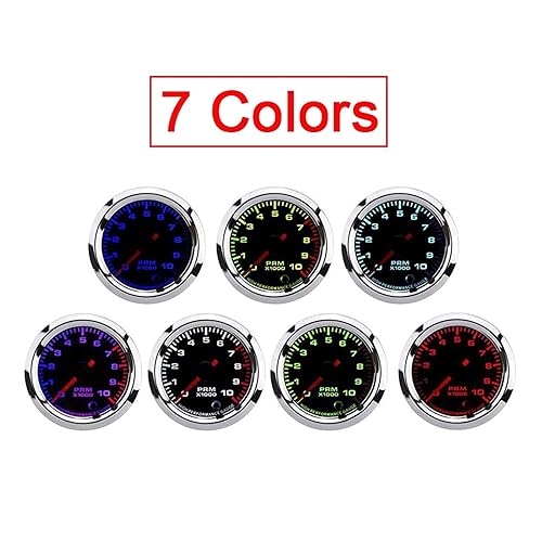 Miniatura 5 de Medidor universal de revolución tacómetro de 7 colores, calibre de 2.047 in/2 pulgadas, rango de medición de 0-10000 RPM