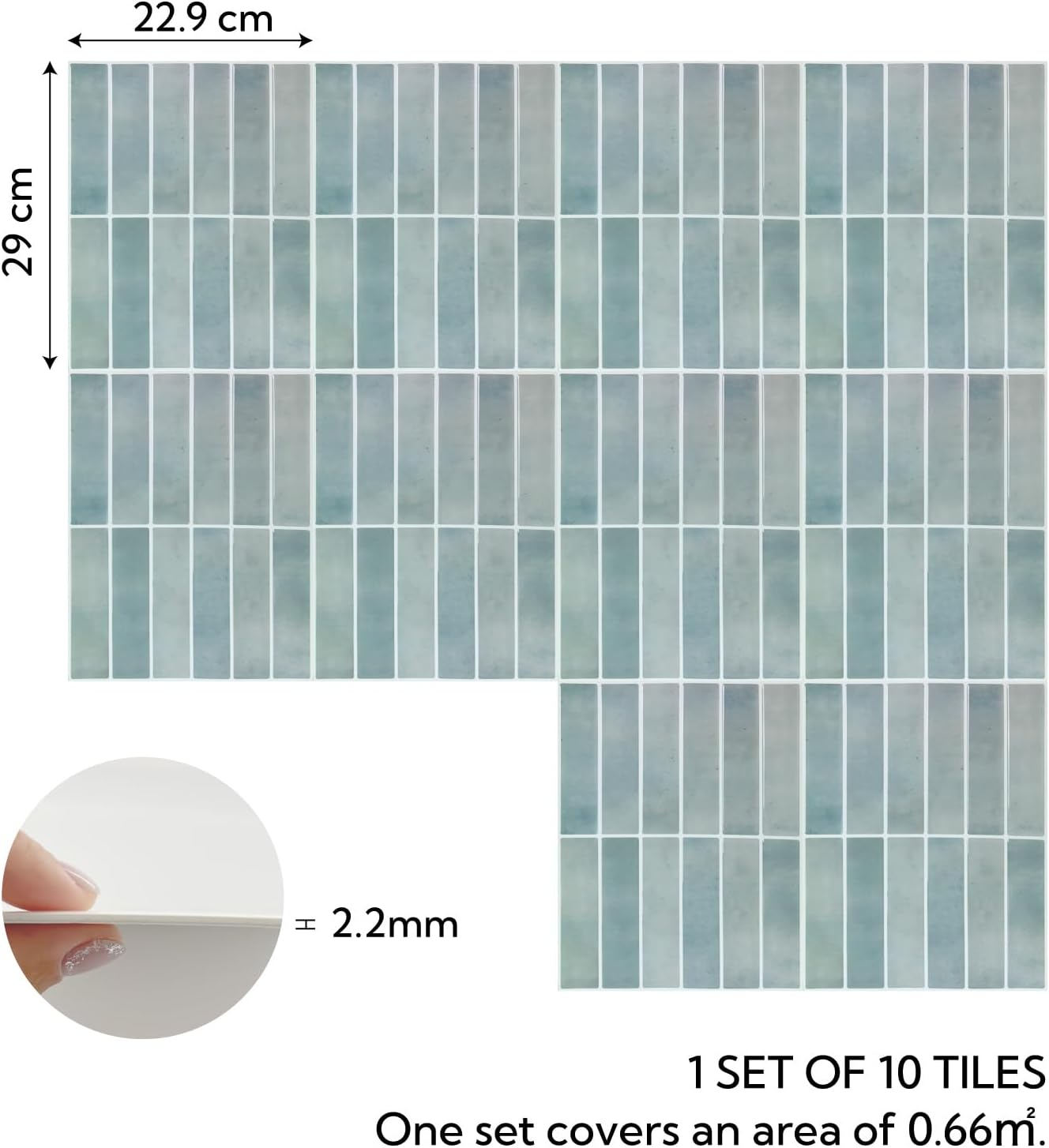 Peel and Stick Backsplash Tiles – 10 Pack 3D Self-Adhesive Wall Panels for Kitchen & Bathroom – Waterproof, Heat-Resistant Stick-On Tile – Modern Design (Dark Aquamarine)