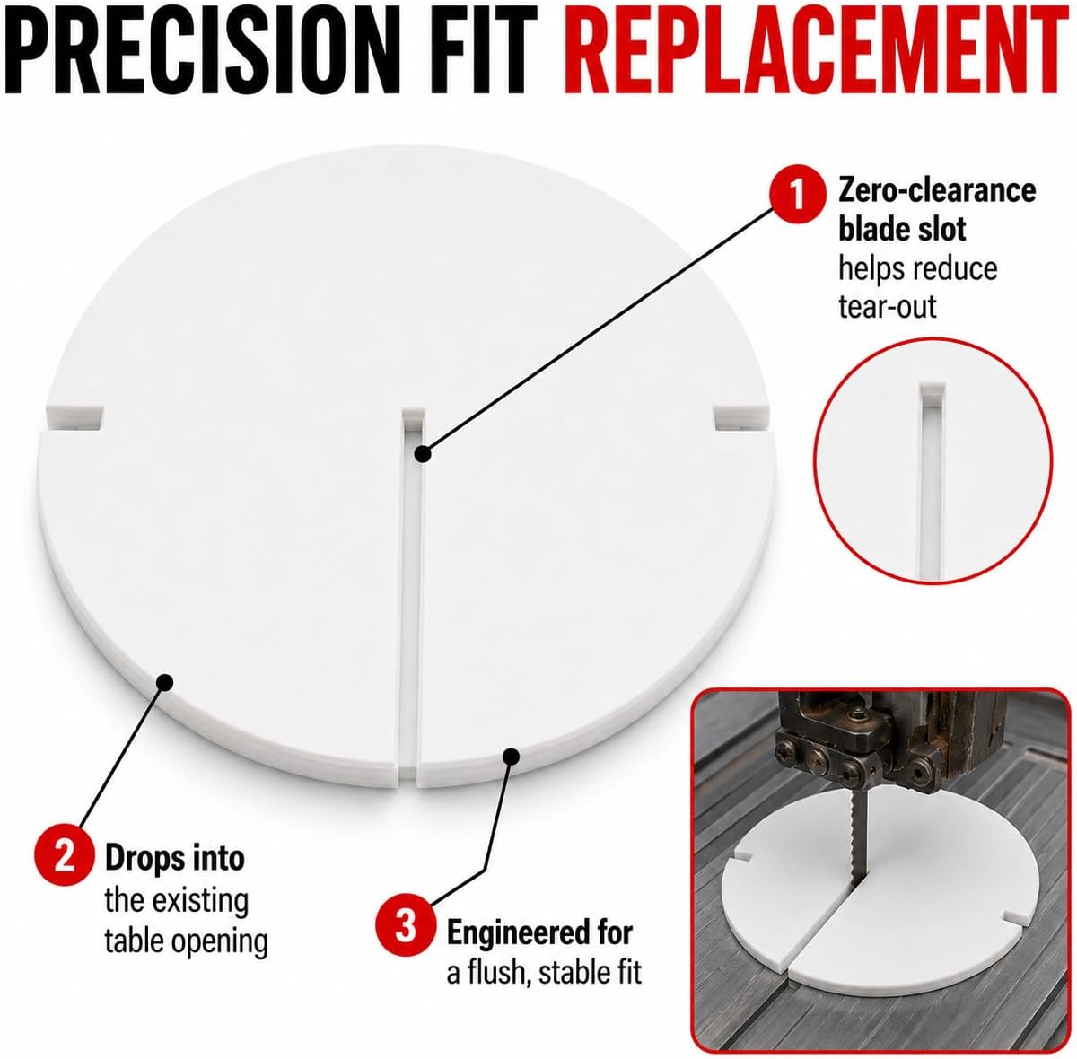 Bandsaw Table Insert for Craftsman 12" Band Saw – Zero Clearance Throat Plate | Reduces Tear-Out | Precision Cutting Support | Easy Drop-in Installation