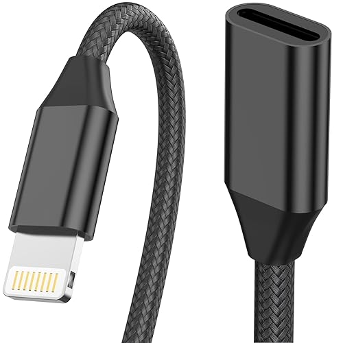 Cable de extensión de cargador para iPhone, certificado Apple MFi Cable de nailon trenzado Lightning Extender Dock Cable macho a hembra adaptador de