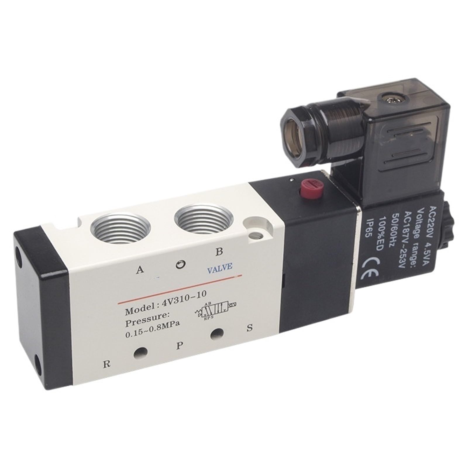 Yjcebgped Ac 220V 4V310-10 5 Ports 2 Position Single Solenoid Pneumatic Air Valve 3/8" Bspt Dc12v Dc24v Ac110v Ac220v(Ac 220V)