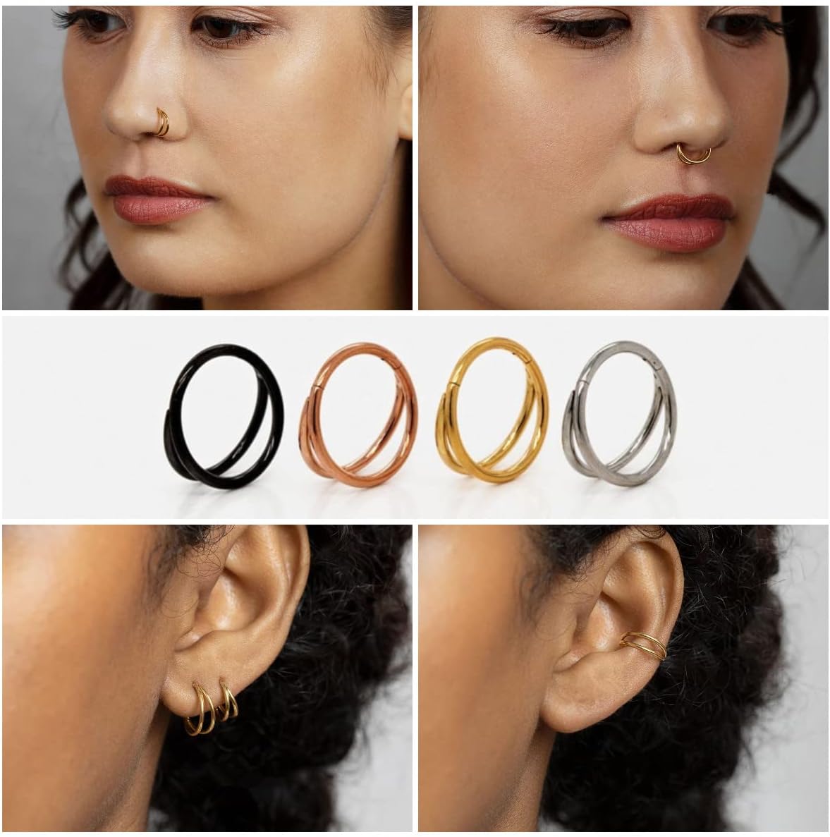 MissNity 20G 18G 16G Double Triple Hoops Nose Ring, Stacked Clicker Hoops for Septum Daith Conch Helix Rook Cartilage Earring, 316L Surgical Steel Ear Lobe Earrings Piercing Jewelry - Image 4