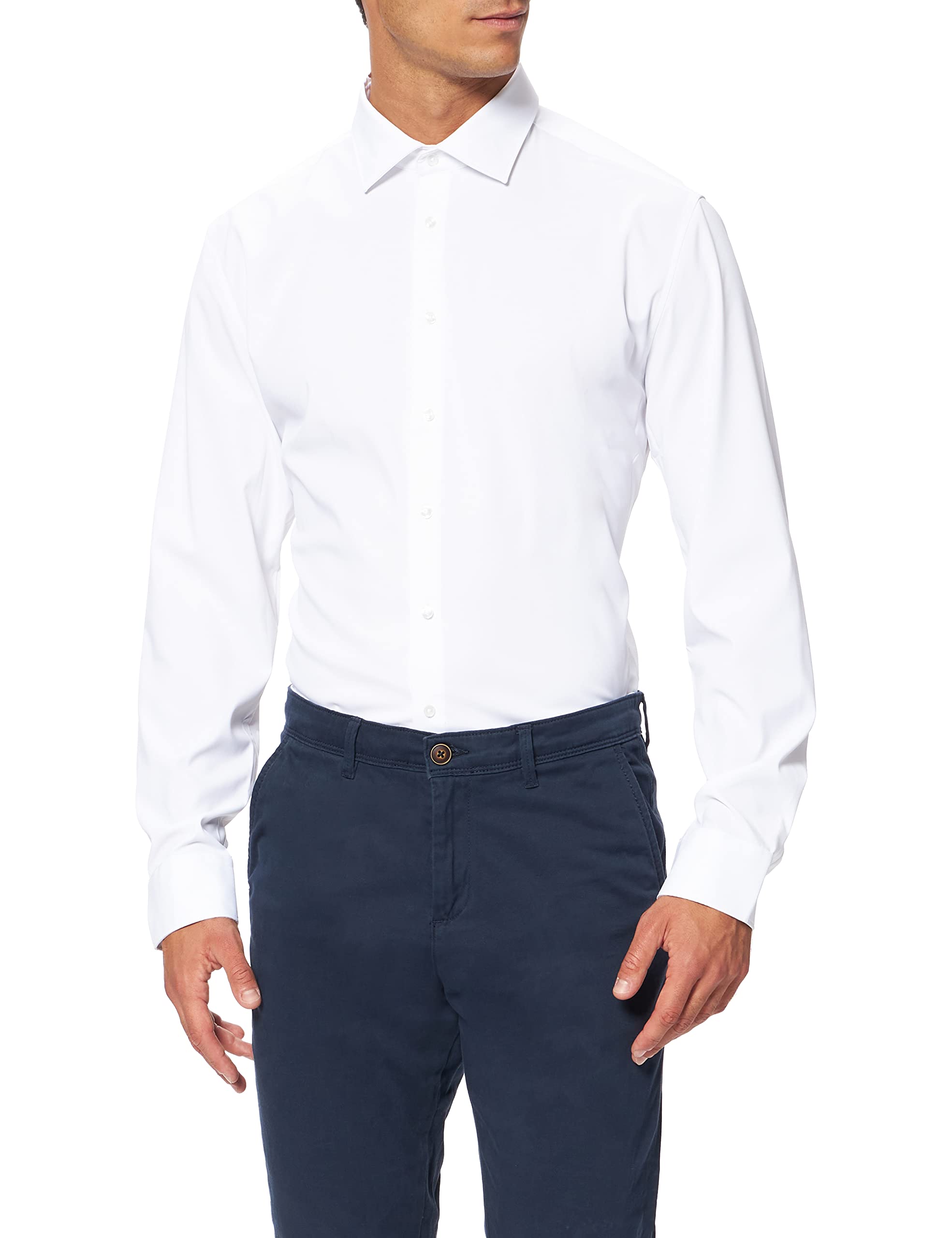 Seidensticker Men's Business Shirt - Slim Fit - Easy Iron - Kent Collar - Long Sleeve - Cotton Blend, White, 43