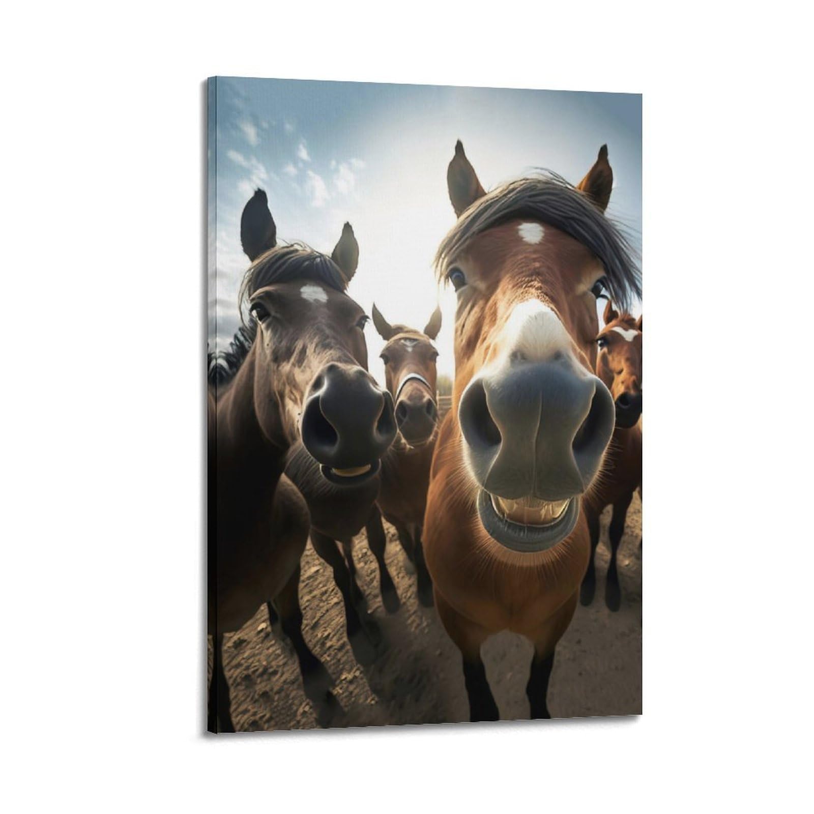 Xkuga Boys Frame-Style Fun Animal Selfie Poster Wildlife Vintage Horse Herd Modern Decorative Canvas Prints - Ideal Wall Art For Family, Man Cave, Game Room, & Girls Bedroom 20X30inch(50X75cm)