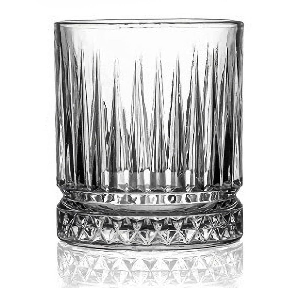 6’lı Çizgili Kristal Cam Viski Bardağı Seti – 370 ml (12.5 oz), Şık ve Kalın Tabanlı Cam Bardaklar, Su – Meşrubat – Kokteyl – Viski İçin Uygun