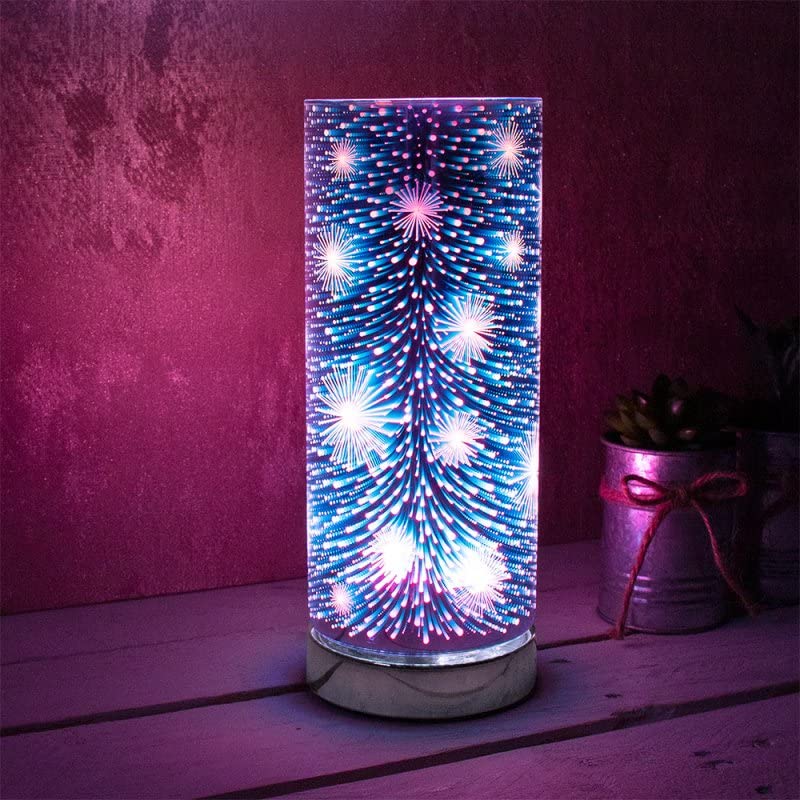 Lampada Da Tavolo Touch L&P Desire, Cilindrica Viola Con Decoro A Foglia Oro Rosa, 3 Livelli Di Luce, 10x10x26 Cm, Per Camera E Ufficio - 3