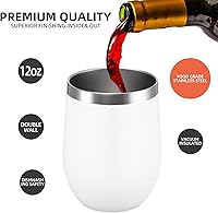 Vista 2 de Vaso térmico para vino de 12 oz con tapa y pajita, vasos térmicos para vino de acero inoxidable sin tallo de doble pared al vacío, vasos a granel