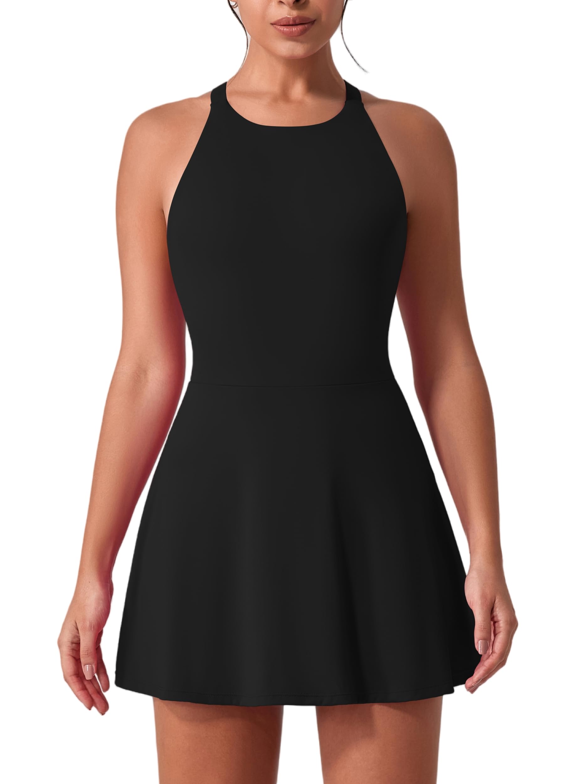 IDOPIP Vestido de tenis mujer con sujetador integrado y pantalones cortos bolsillo cruzado corte trasero