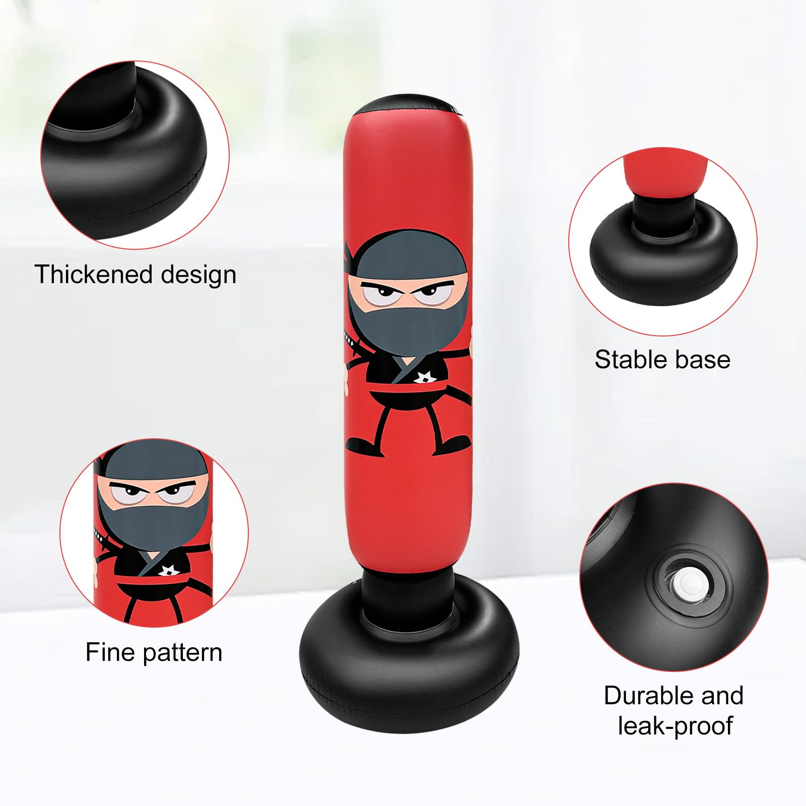 Homshsjhkis Saco de Boxeo de Pie, Saco Boxeo Niños, Punching Ball, Bolsa Independiente con Bomba Aire Guantes Boxeo, Bolsa Inflable Estable para Karate, Kickboxing, MMA, Regalo Ideal para Niños Niñas — view 6