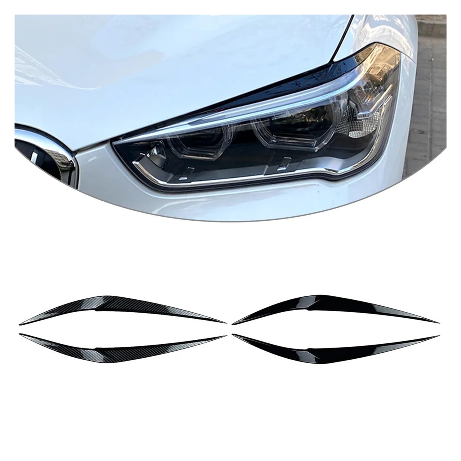 Finitura decorativa for copertura palpebra sopracciglio faro auto, for BMW, for X1 F48 2016 2017 2018 2019 2020, fibra di carbonio/plastica ABS nera lucida Copri-palpebre per sopracciglia dei f